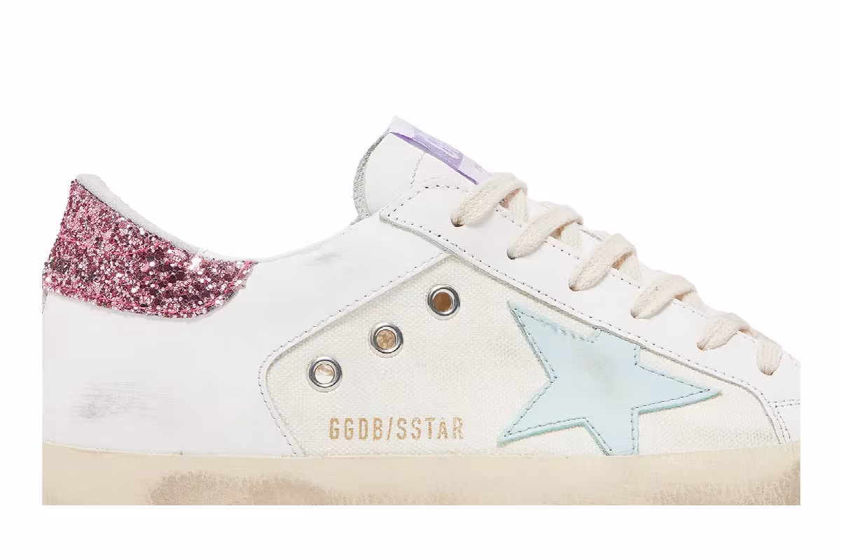 Golden Goose Women's Superstar White Light Blue Pink Glitter, view 3