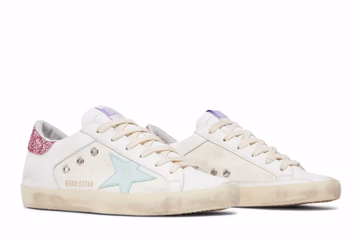 Golden Goose Women's Superstar White Light Blue Pink Glitter, view 9