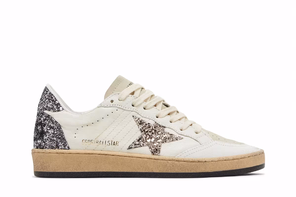 Golden Goose Women's Ball Star White Beige Silver Glitter, view 2