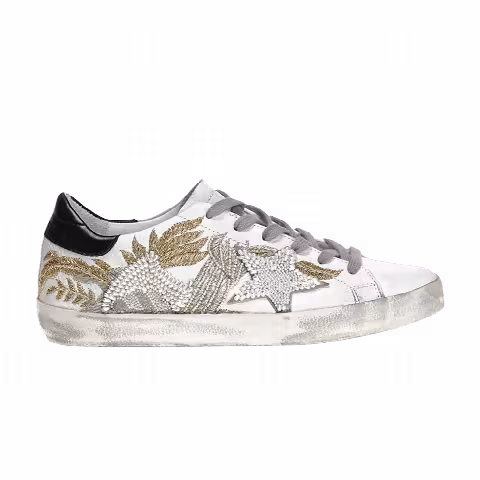 Golden Goose Wmns Superstar 'Beaded - White Gold Silver'