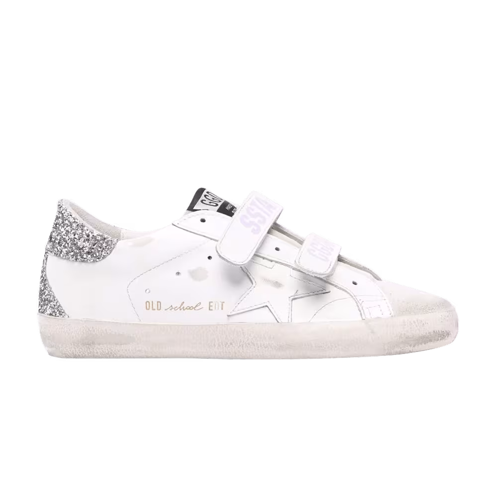 Golden Goose Women's Old School Touch-Strap White Silver Glitter