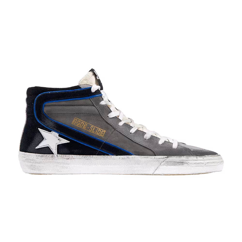 Golden Goose Distressed Slide High Grey Black