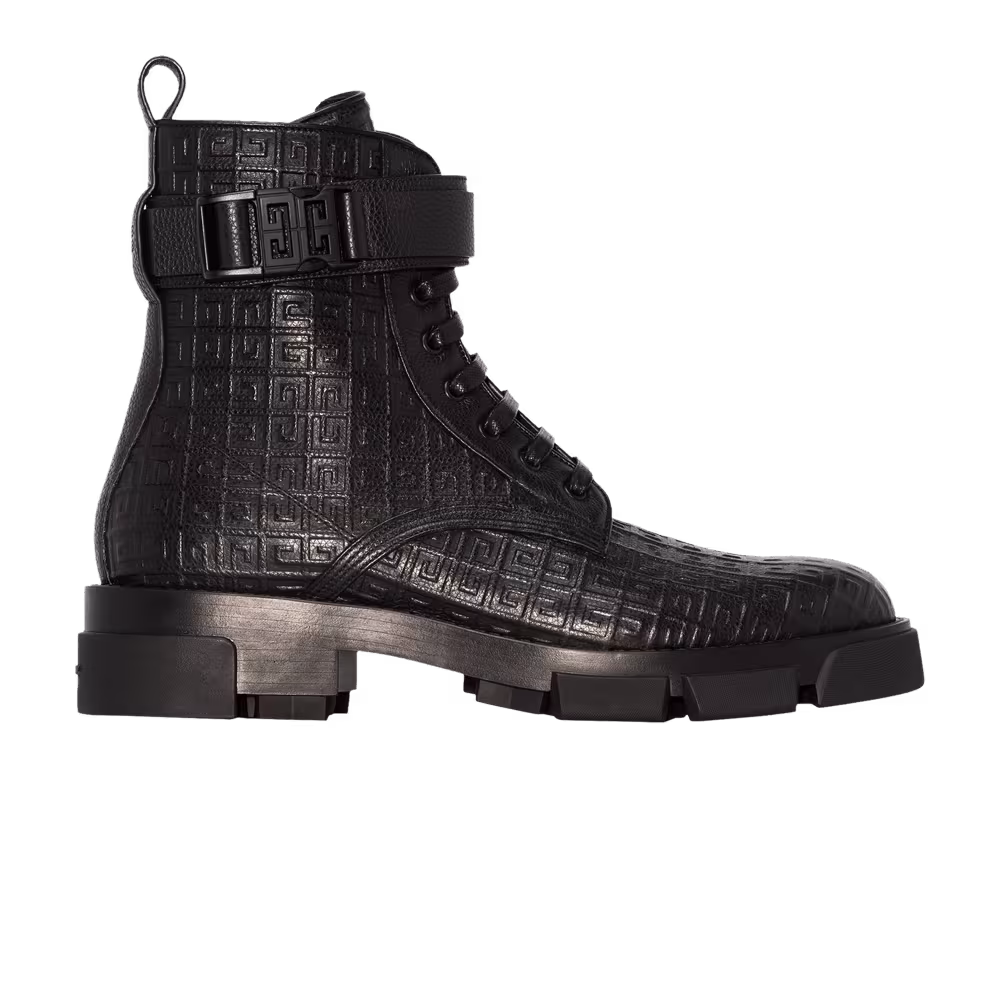 Givenchy Terra Lace-Up Combat Boot 4G Buckle - Black