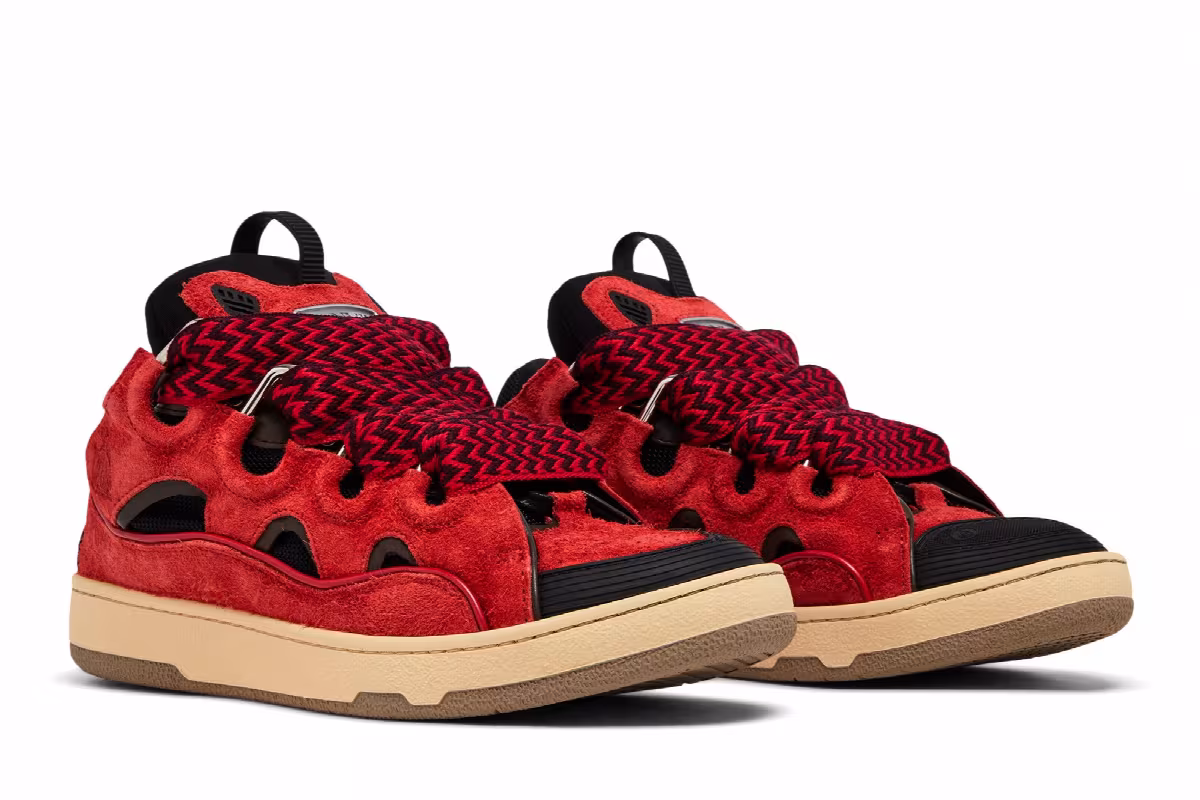 Lanvin Curb Sneakers Poppy Red Black, view 9