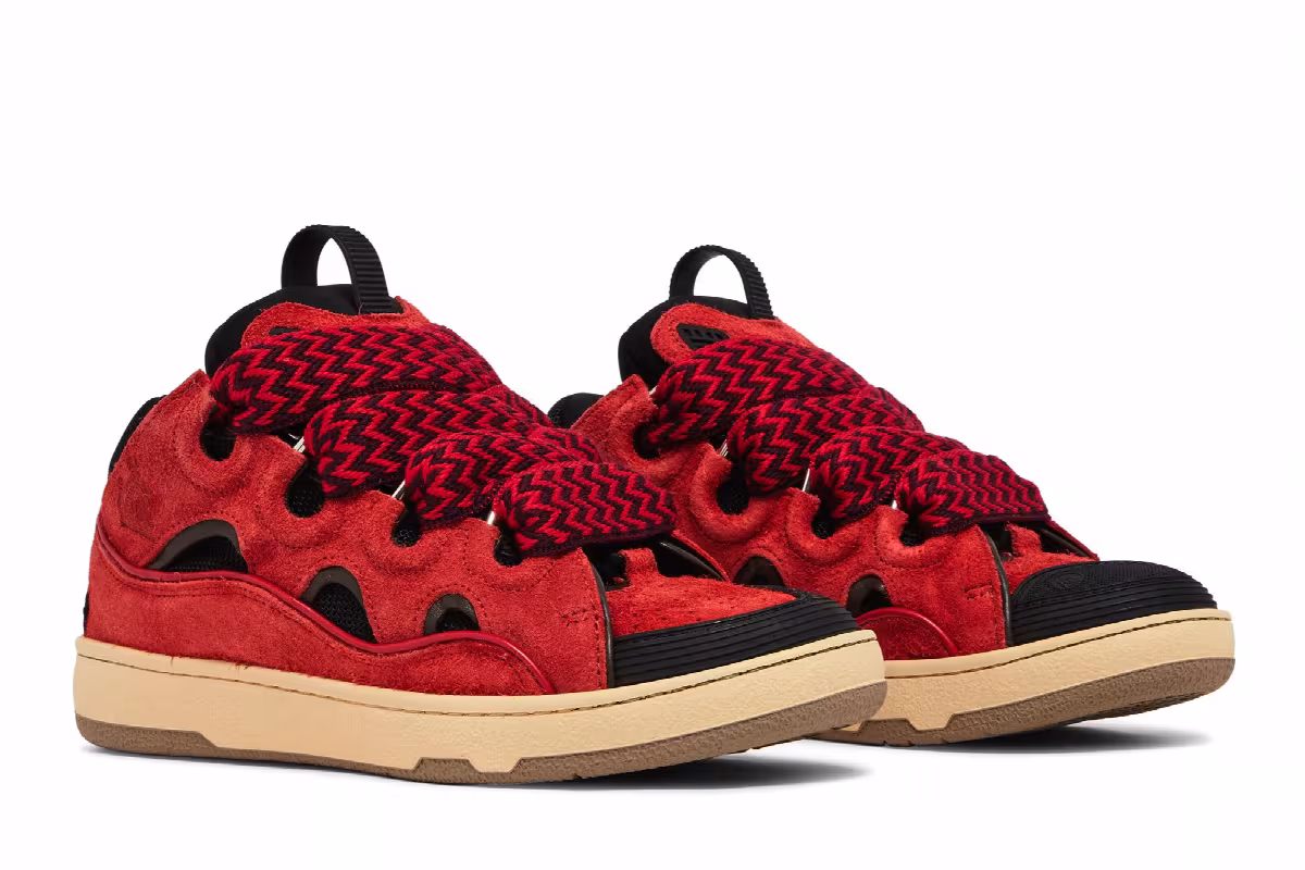 Lanvin Women's Curb Sneakers Poppy Red Black, view 9