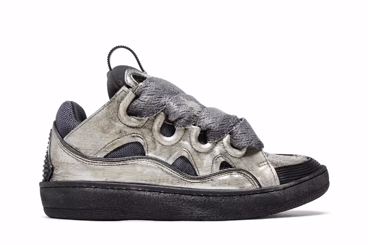 Lanvin Women's Curb Sneakers Silver Black, view 2