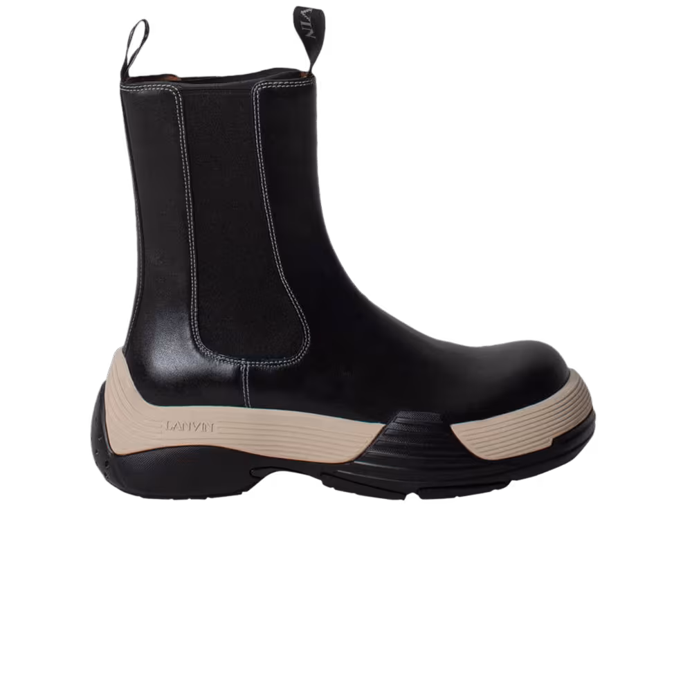 Lanvin Women's Flash-X Bold Chelsea Leather Boot Black Cream