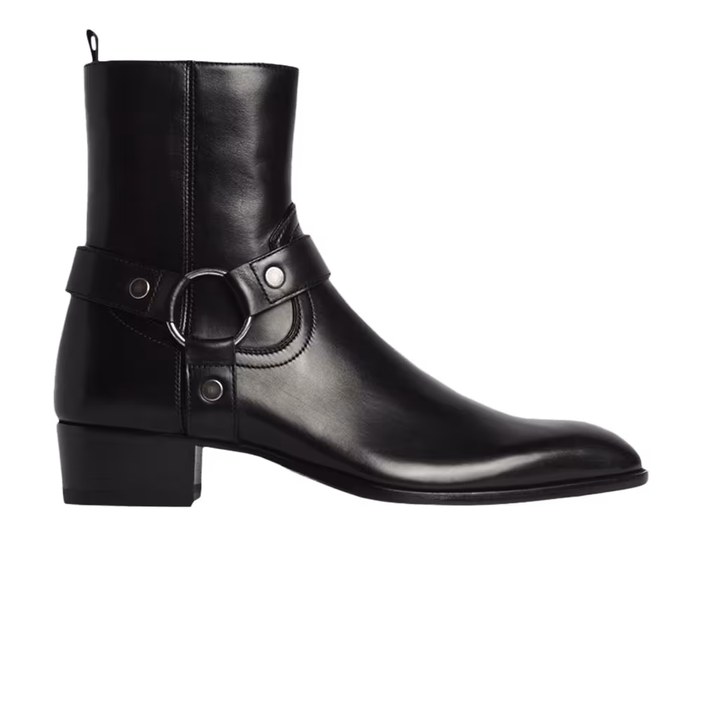 Saint Laurent Wyatt 40mm Leather Harness Boot Black