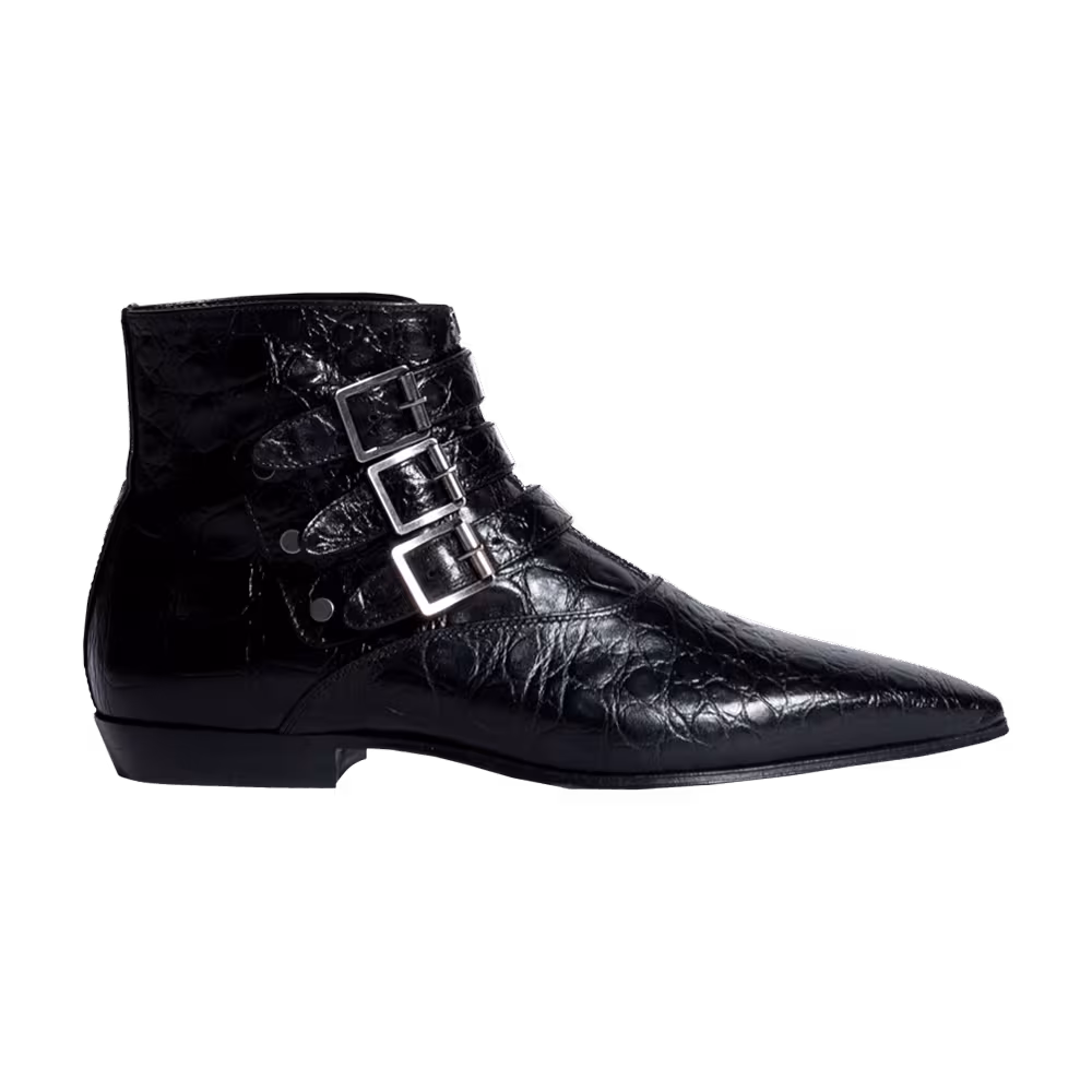 Saint Laurent Stan Boot Crocodile-Embossed Black