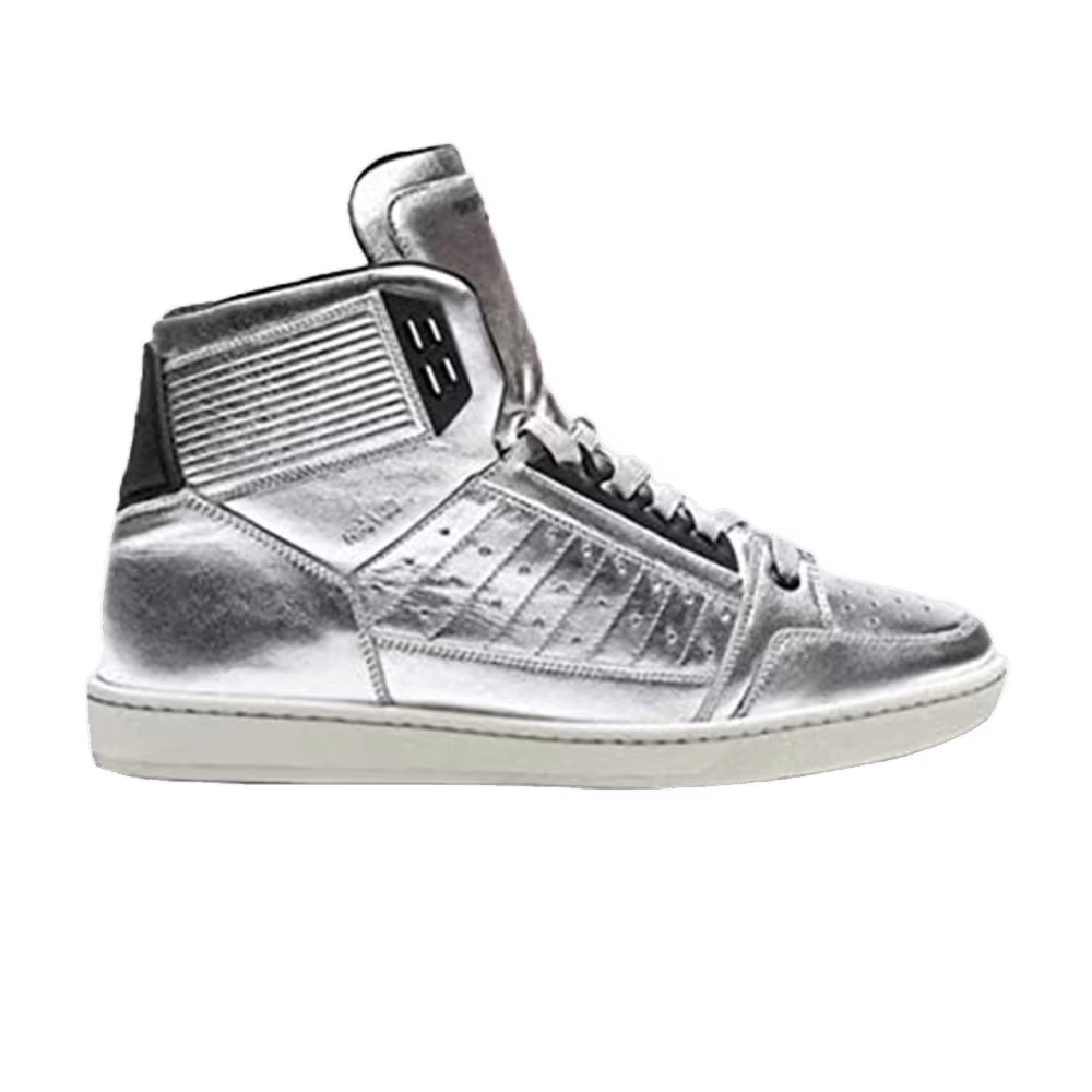 Saint Laurent Flat Heel High Top Silk Silver