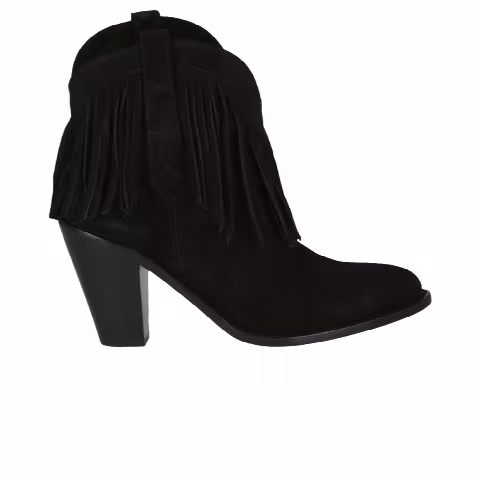 Saint Laurent Wmns Western Fringed Ankle Boot 'Black Suede'