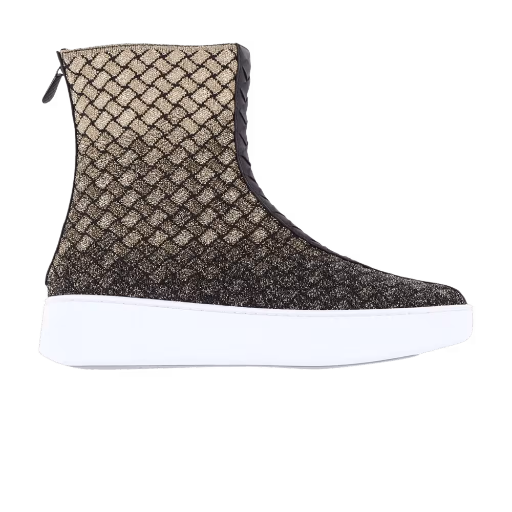 Bottega Veneta Women's Intrecciato Metallic Sneaker Boot Gold