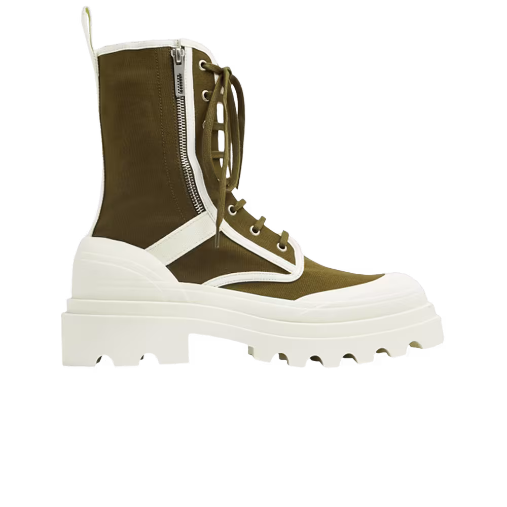 Bottega Veneta Canvas Combat Boot Olive White