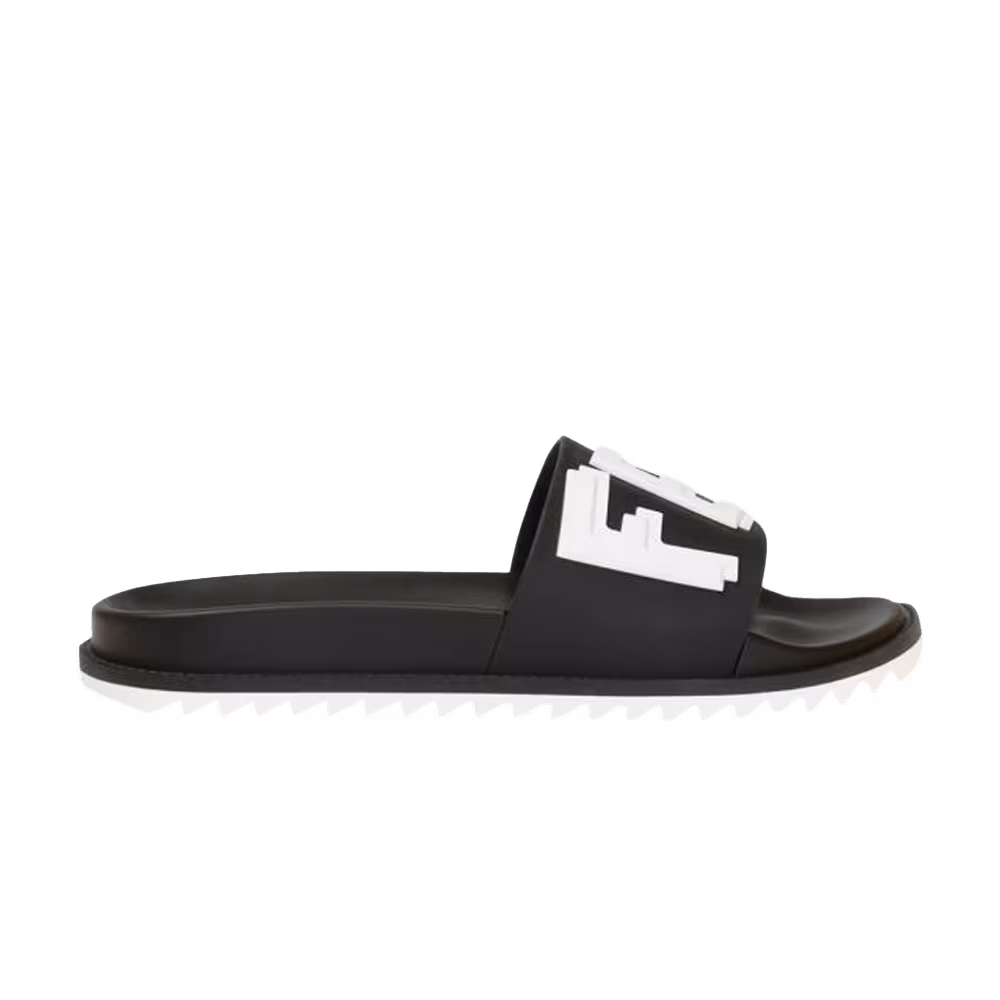 Fendi Rubber Logo Slides Black White