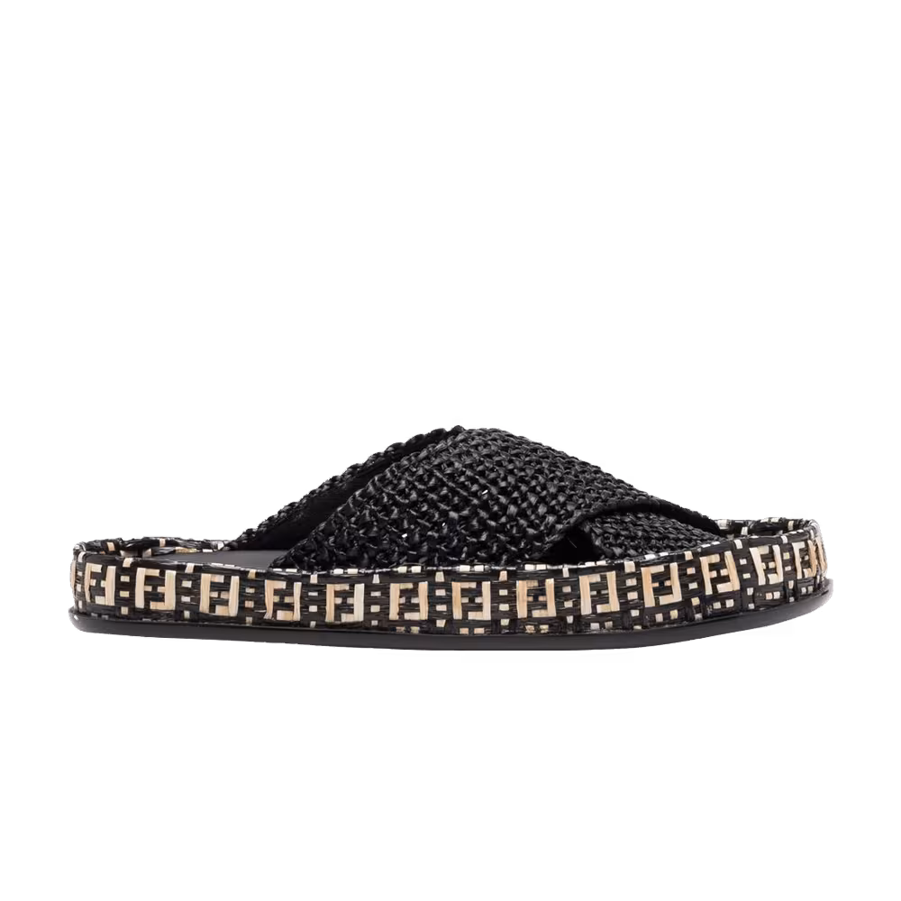 Fendi Women's Raffia Slides Black Natural