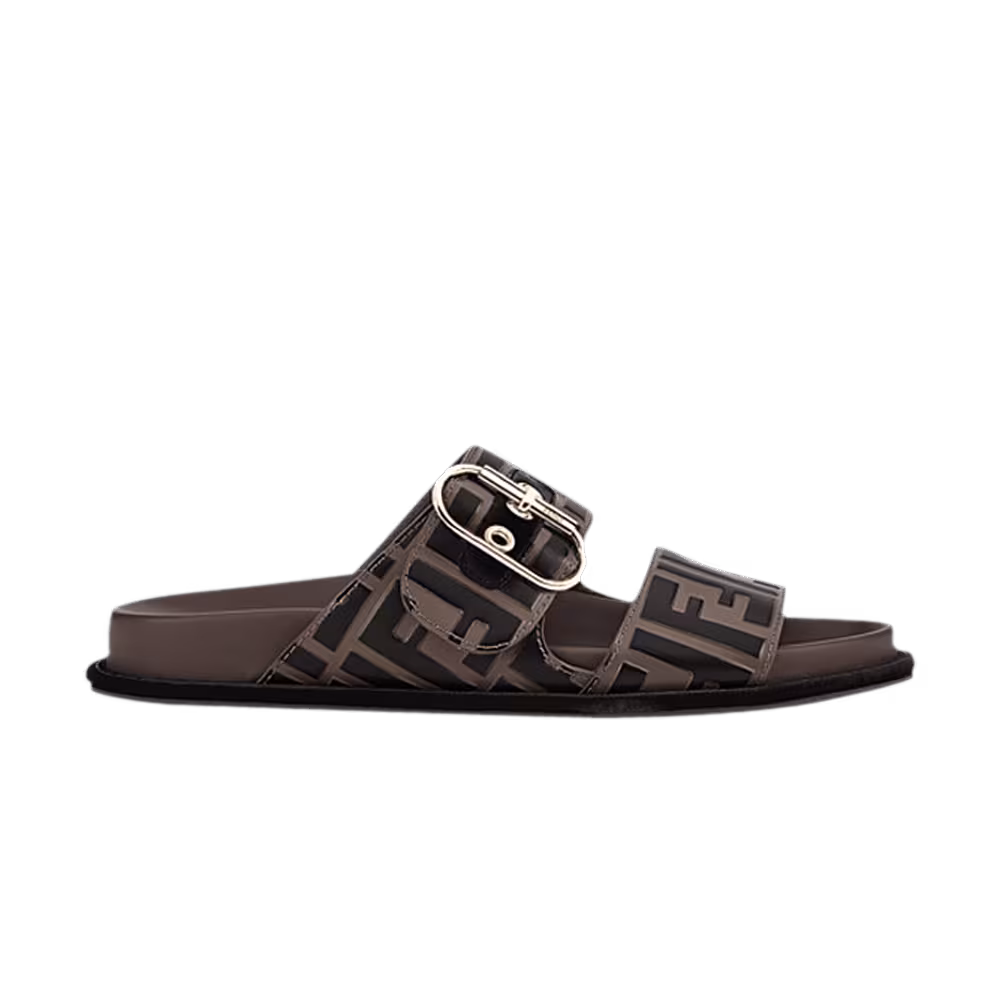 Fendi Women's FF Motif Double-Strap Slides Maya Nero