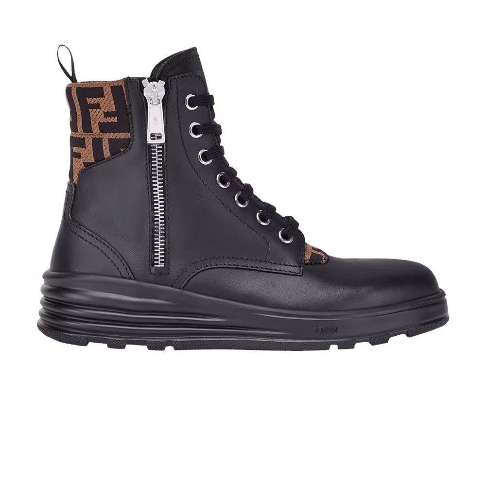 Fendi Leather Ankle Boot FF Logo - Black Brown