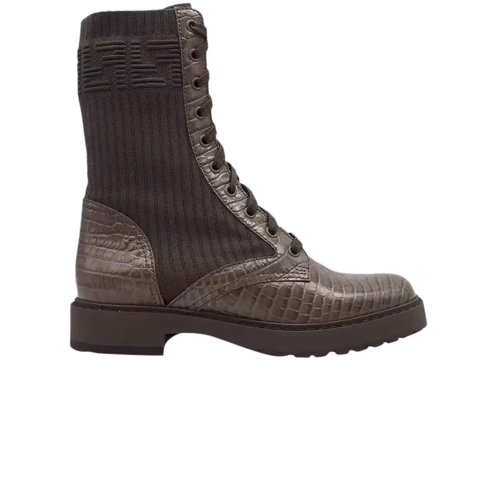 Fendi Women's FF Rockoko Biker Boot Brown Croc