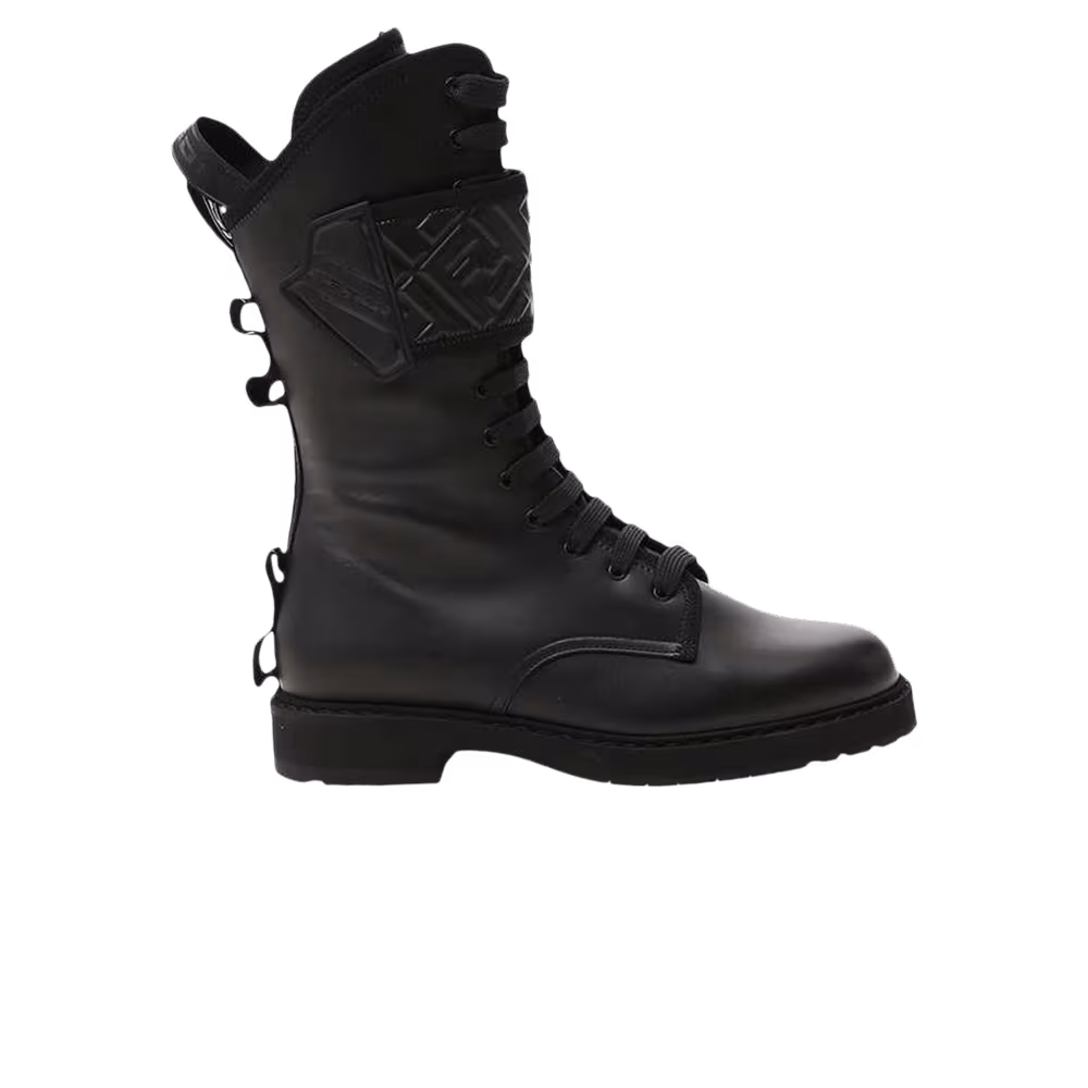 Fendi Women's Leather Lace-Up Boot Black