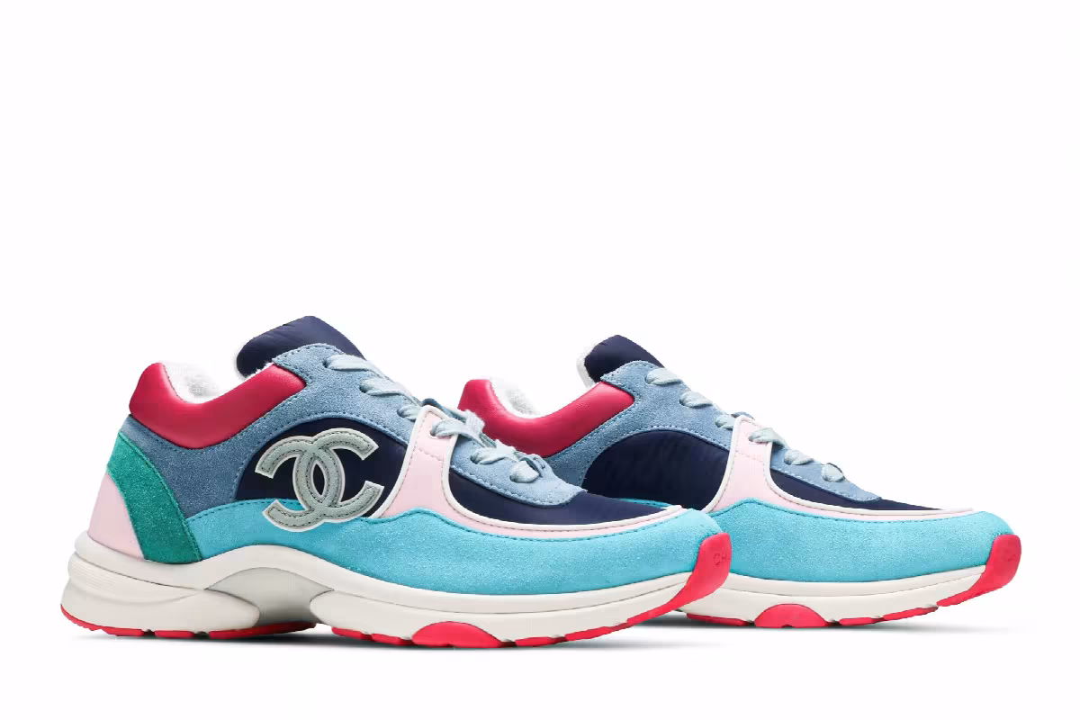 Chanel Women's Sneaker Navy Turquoise, view 9