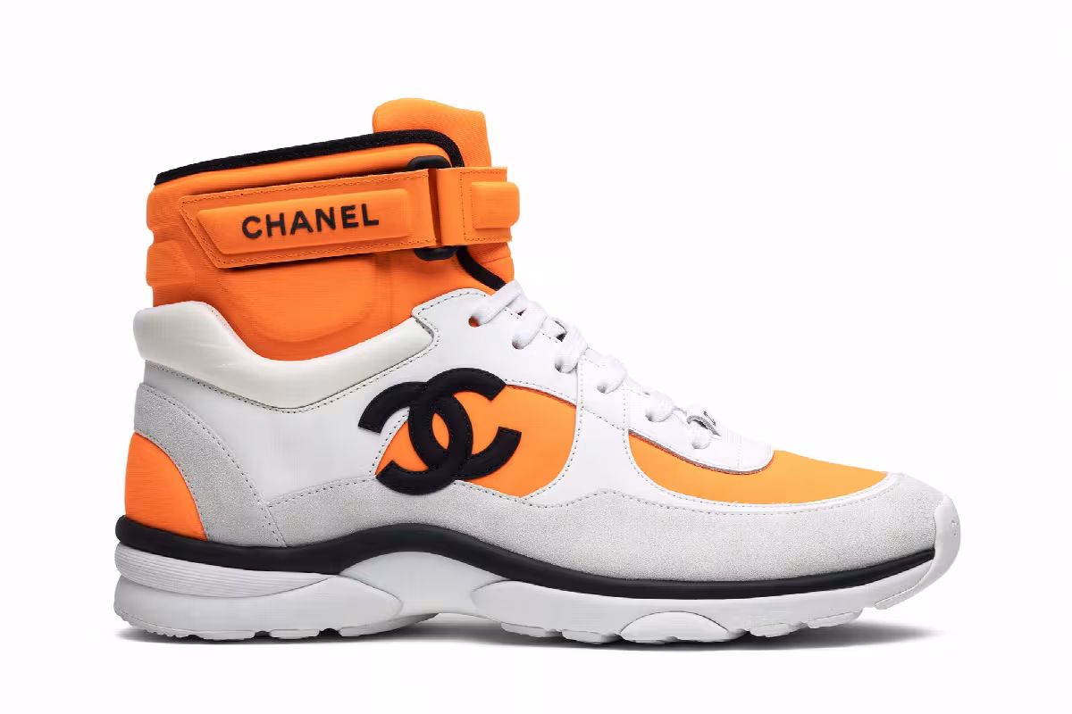 Chanel Women's Logo High Top Orange White, view 2