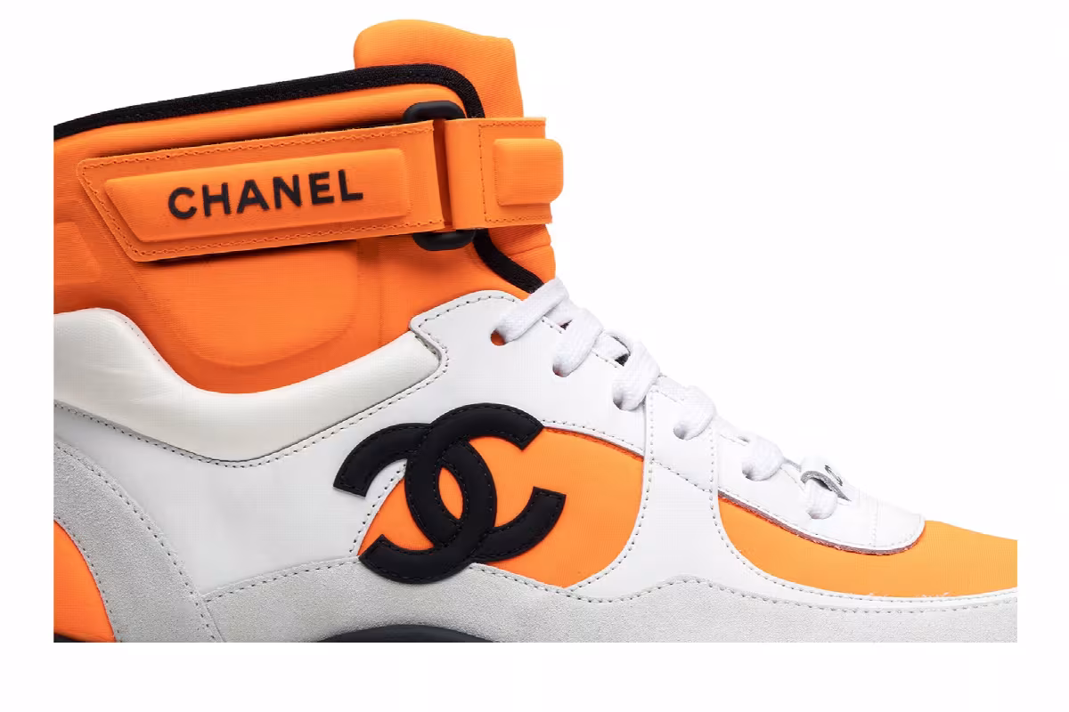 Chanel Women's Logo High Top Orange White, view 3