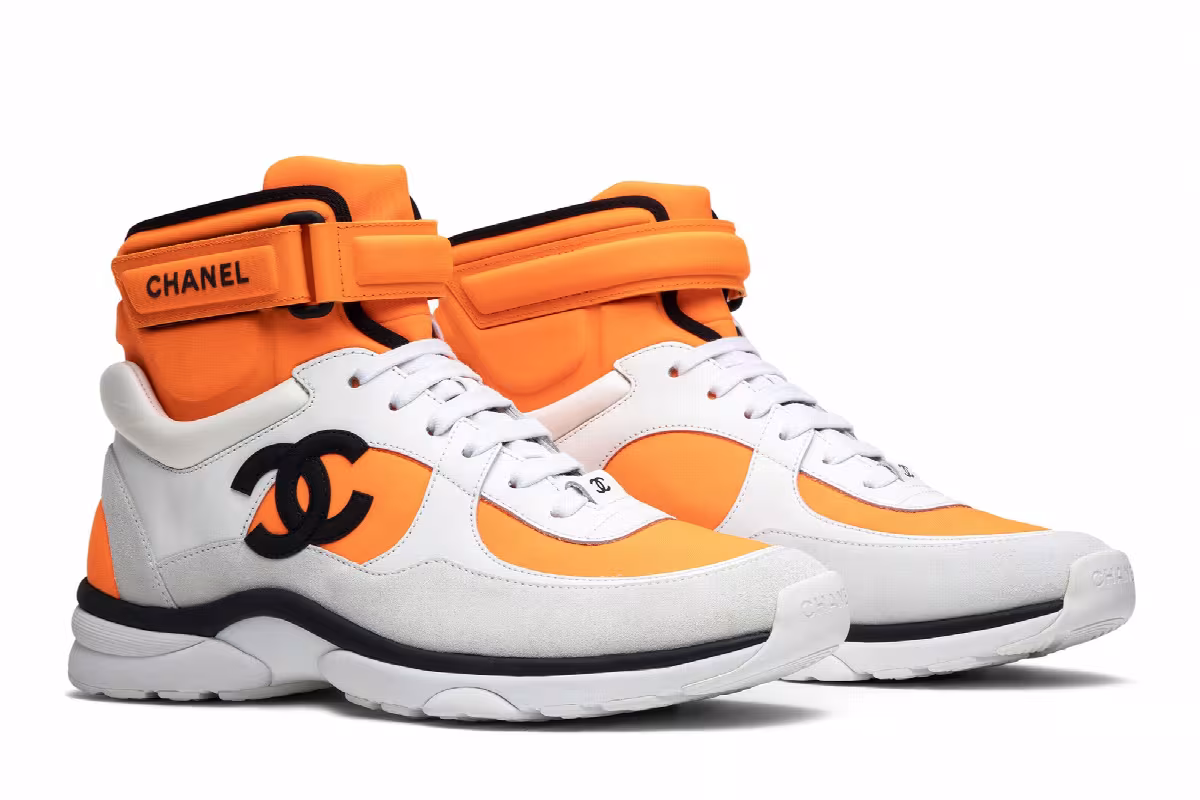 Chanel Women's Logo High Top Orange White, view 9