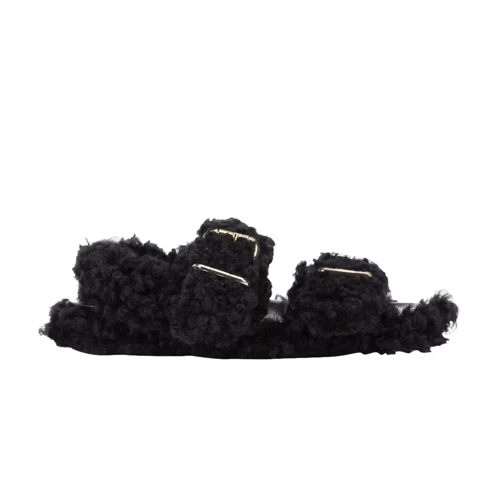 Marni Women's Fussbett Shearling Double Buckle Sandal Black