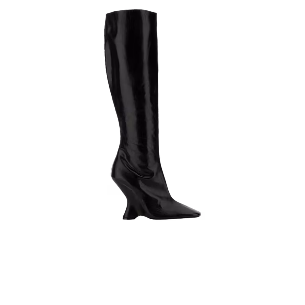 Dries Van Noten Women's Leather Wedge Tall Boot Black