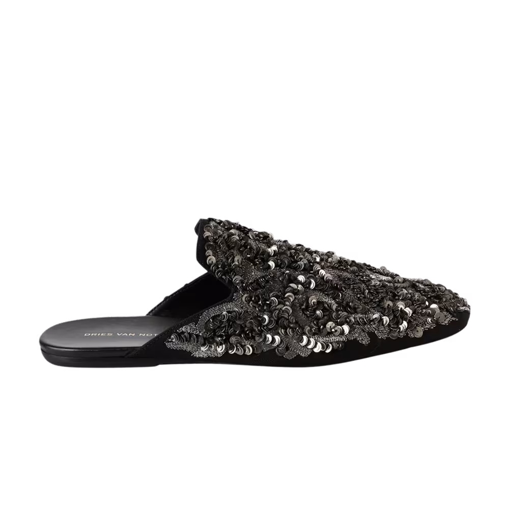 Dries Van Noten Silver Sequins Mule Black