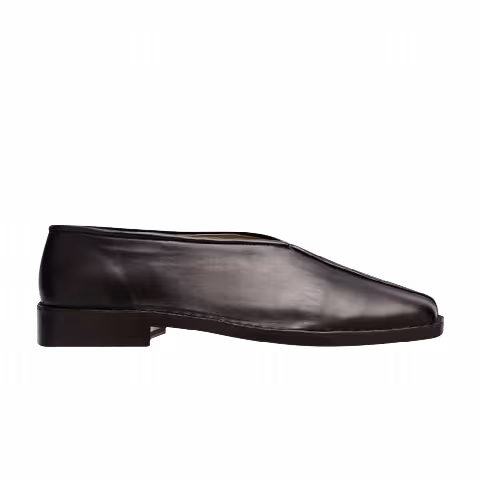 Lemaire Flat Piped Slippers 'Black Dark Chocolate'