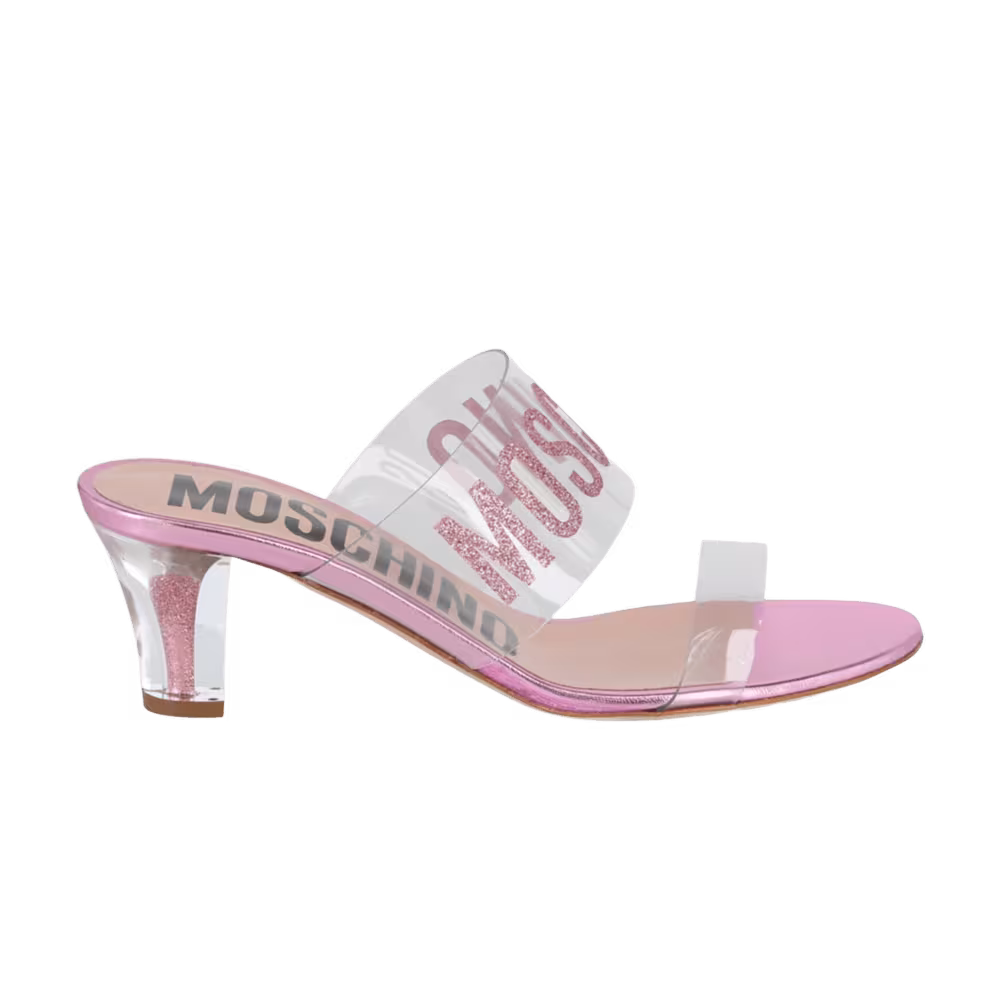 Moschino Women's Glitter Logo Heel Sandal Pink