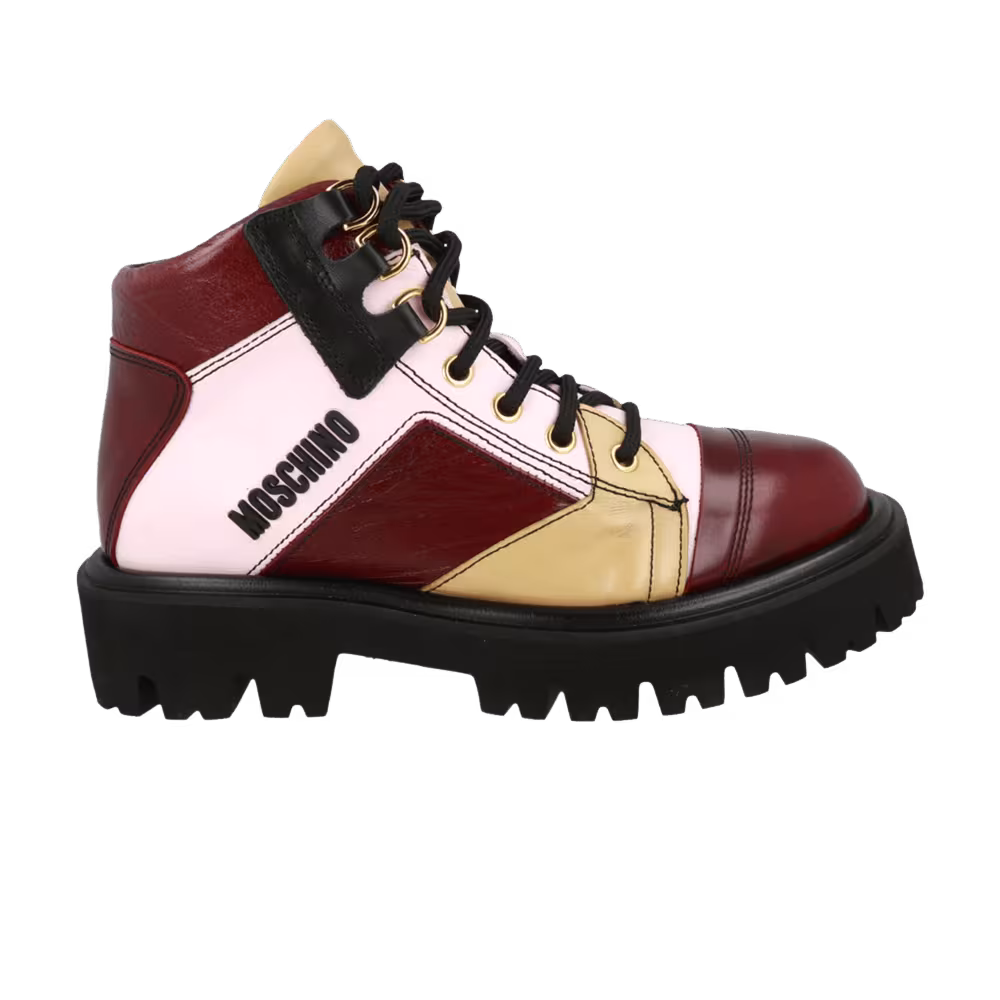 Moschino Women's Colorblock Ankle Boot Burgundy Tan