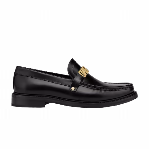 Moschino Wmns Polished Calfskin Loafer 'Gold-Plated Logo - Black'