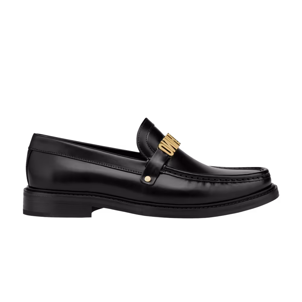 Moschino Women's Polished Calfskin Loafer Gold-Plated Logo - Black