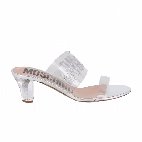Moschino Wmns Glitter Logo Heel Sandal 'Silver'
