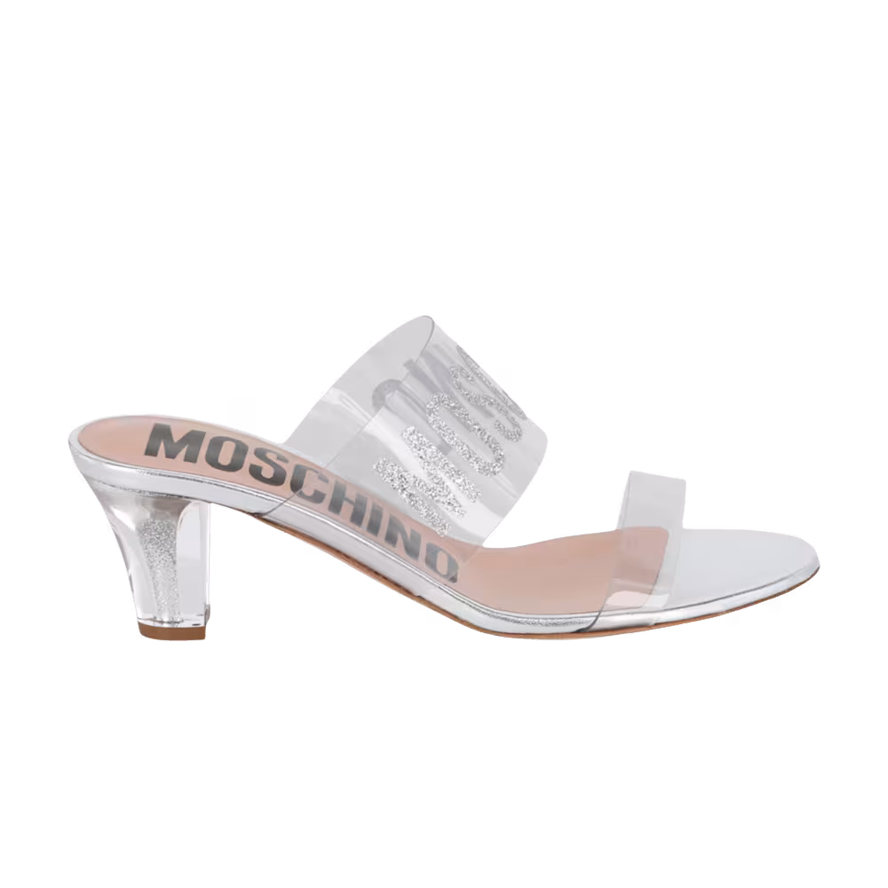 Moschino Women's Glitter Logo Heel Sandal Silver