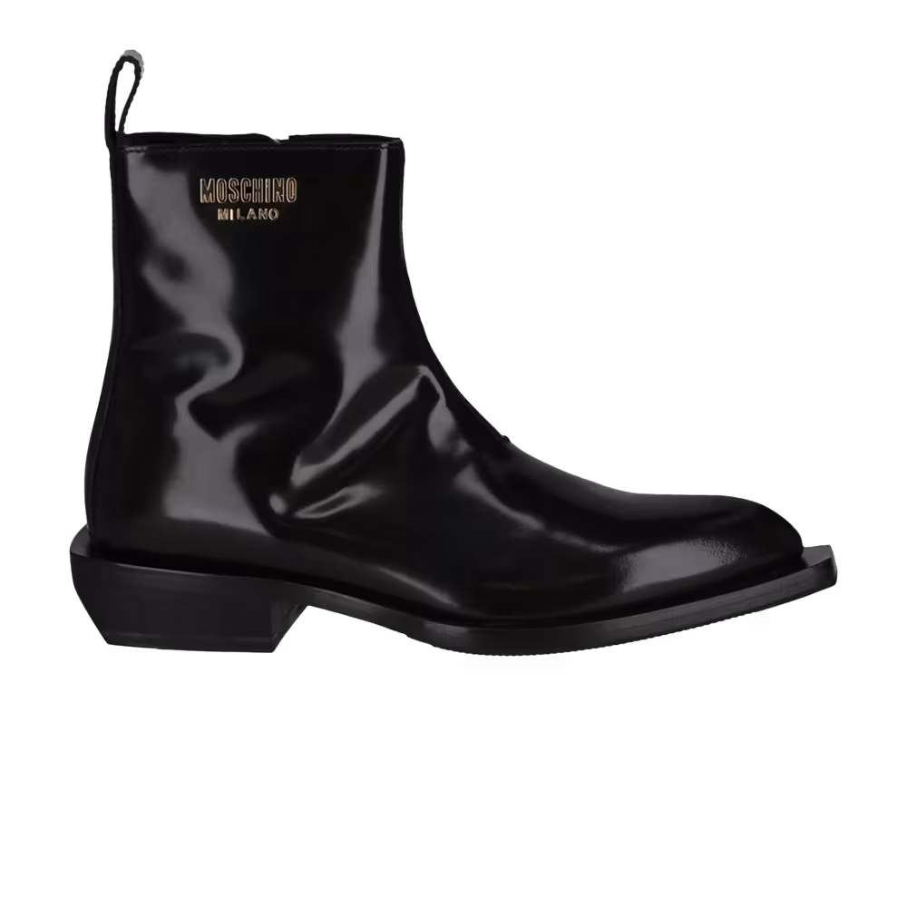 Moschino Ankle Boot Gold Lettering Logo - Black
