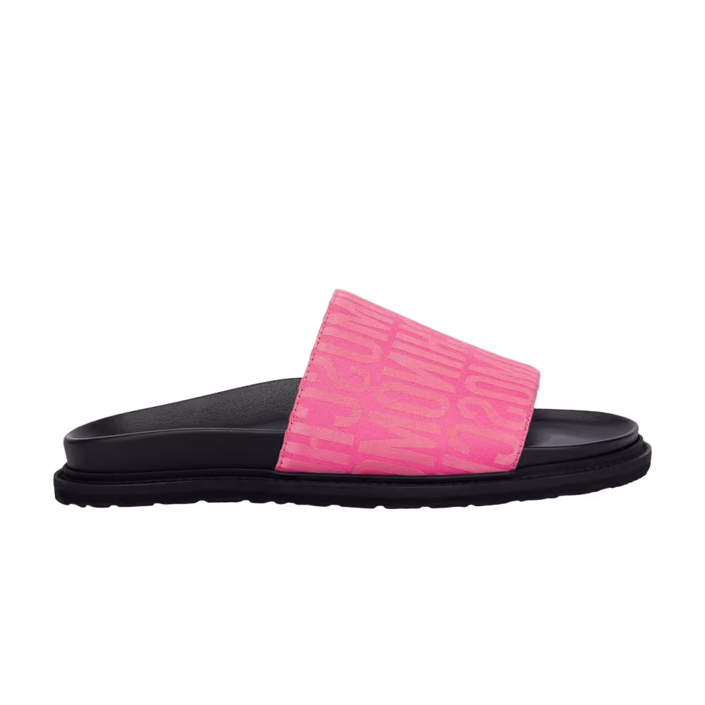 Moschino Women's Nylon Slide Sandals All-Over Logo - Fuchsia