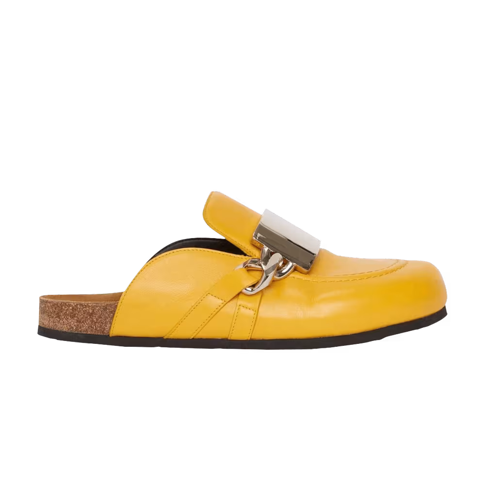 JW Anderson Calf Tresor Gourmet Chain Loafer Mules Yellow Bracel Silver