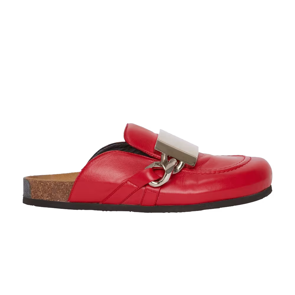 JW Anderson Calf Tresor Gourmet Chain Loafer Mules Red Bracel Silver