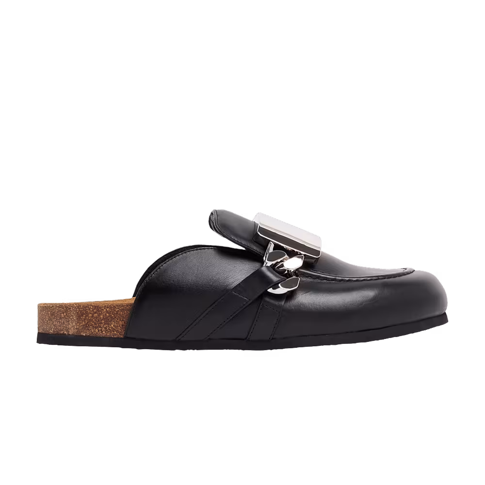 JW Anderson Calf Tresor Gourmet Chain Loafer Mules Black Bracel Silver