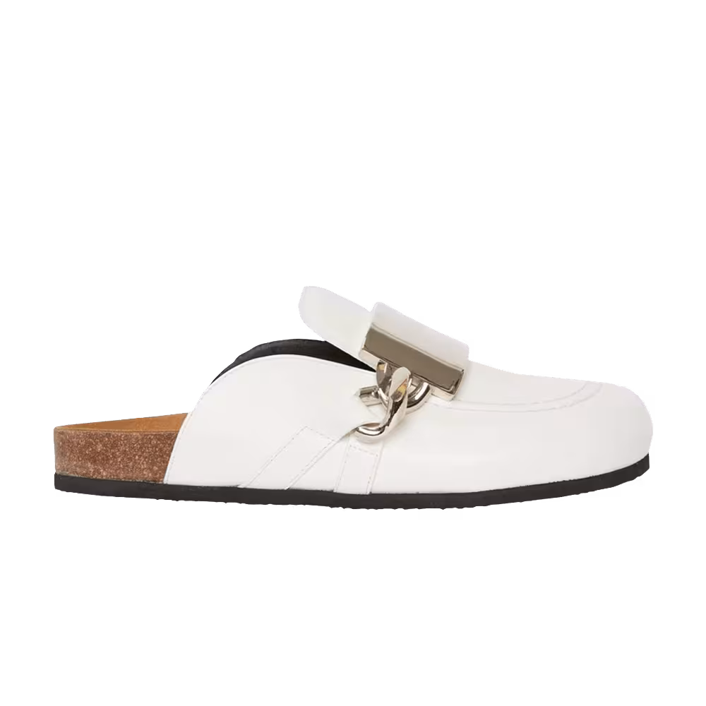JW Anderson Calf Tresor Gourmet Chain Loafer Mules White Bracel Silver