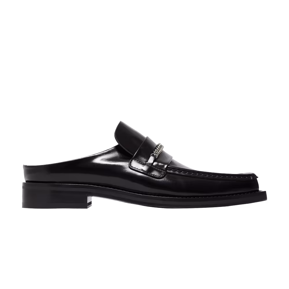 Martine Rose Square Toe Mule Black High Shine