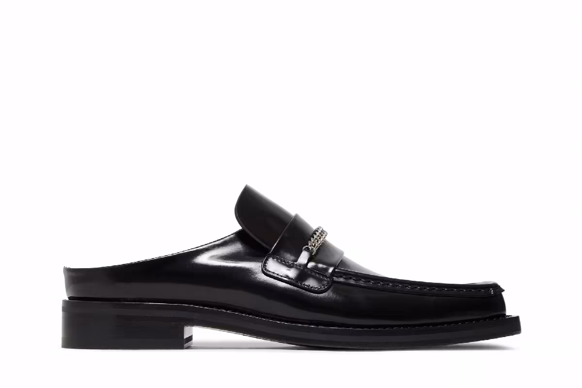 Martine Rose Square Toe Mule Black High Shine, view 2