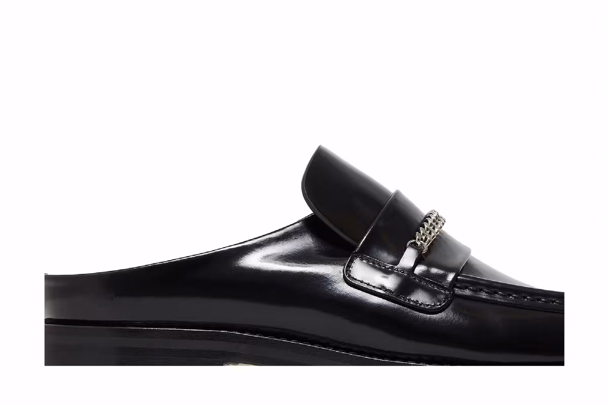 Martine Rose Square Toe Mule Black High Shine, view 3