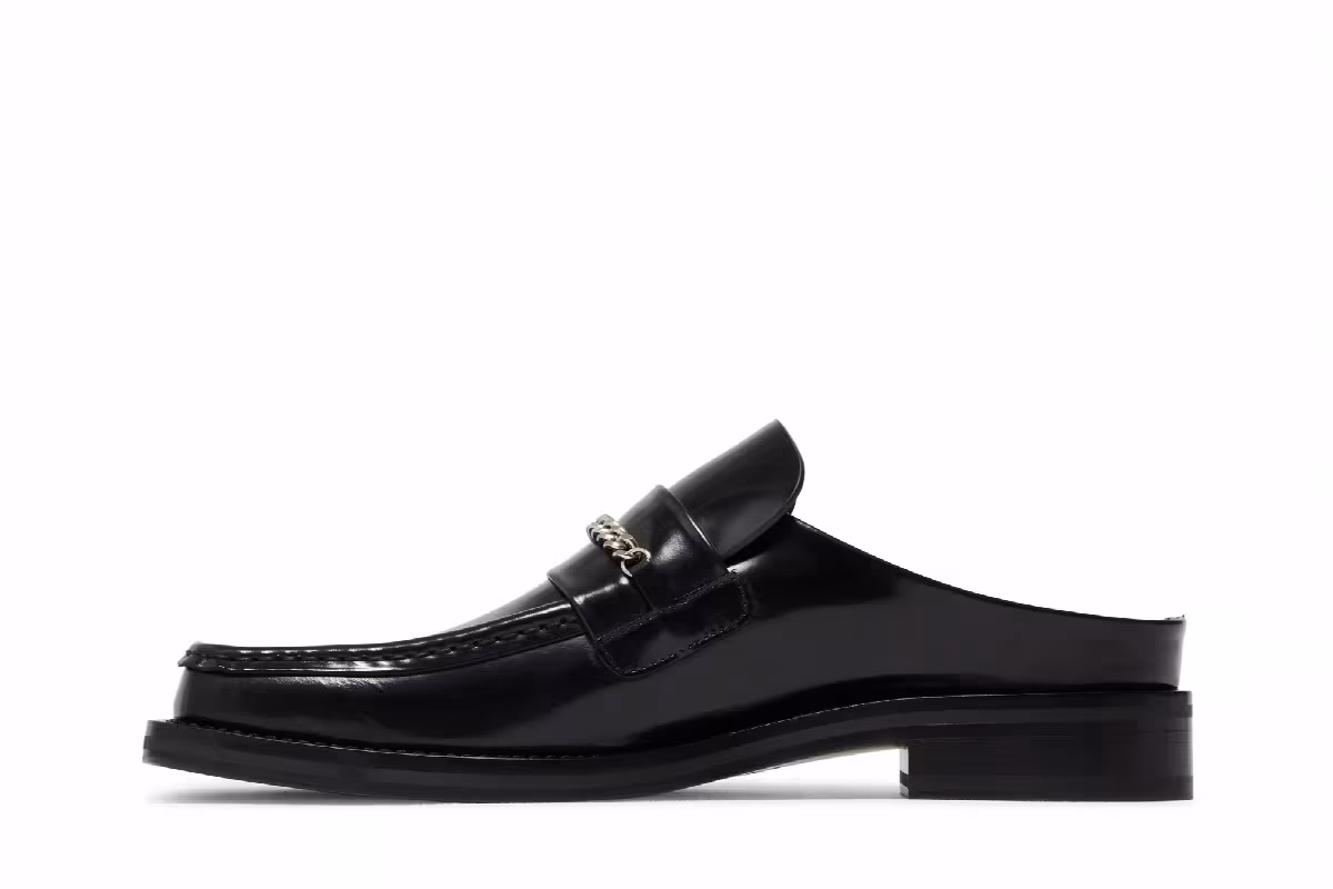 Martine Rose Square Toe Mule Black High Shine, view 4