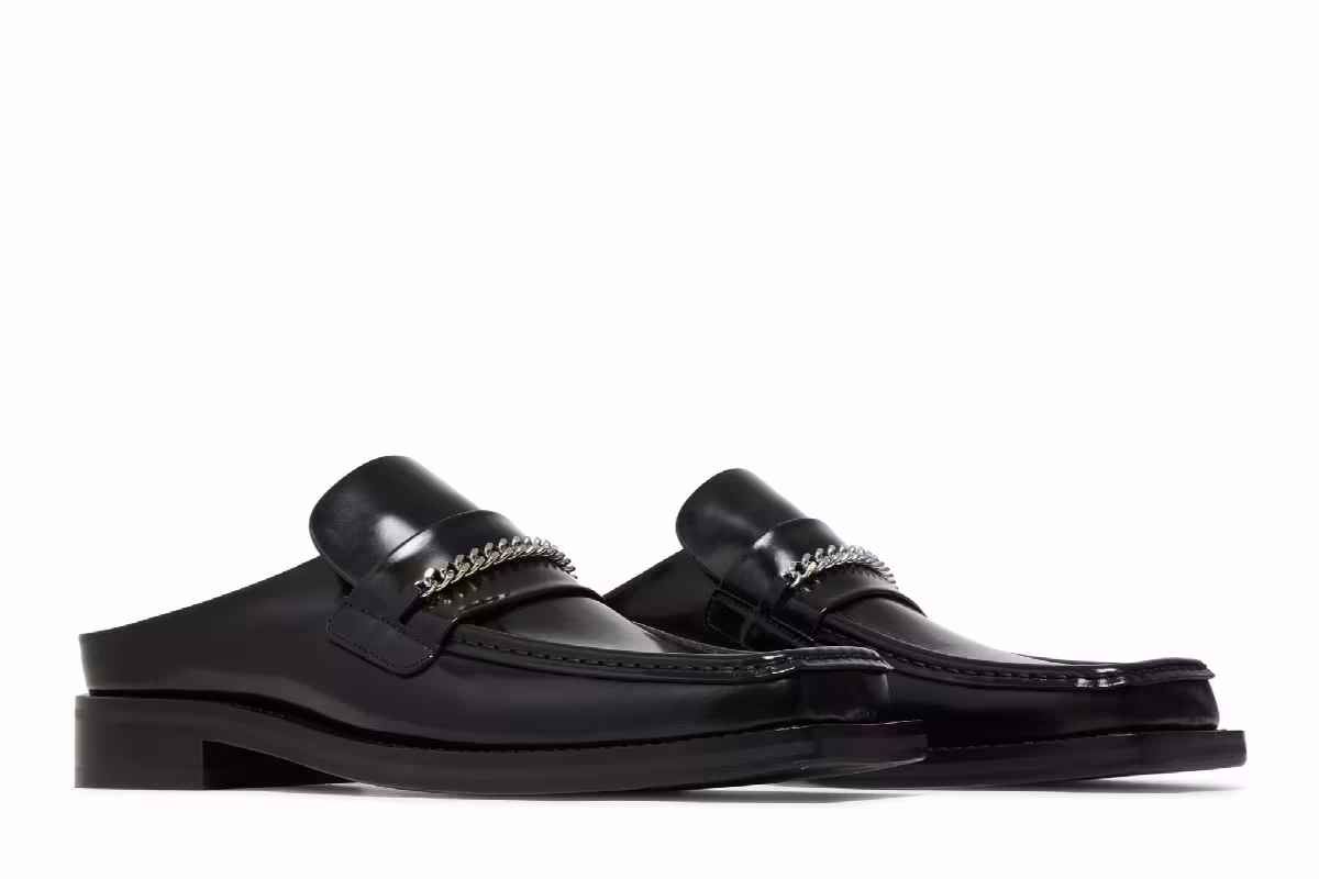 Martine Rose Square Toe Mule Black High Shine, view 9
