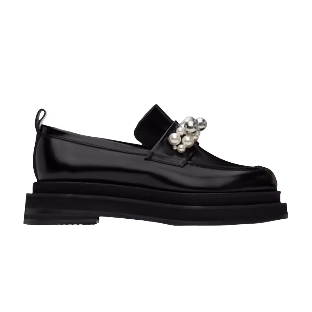 Simone Rocha Beaded Bell Charm Heart Toe Platform Loafer Black