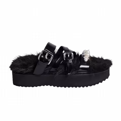 Simone Rocha Wmns Embellished Furry Platform Sandal 'Black Pearl'